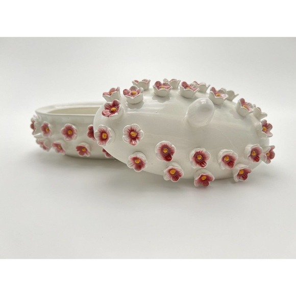 Vintage Candy Dish Pink Flowers And White Decor Candy Maker Alcobaca - Picture 2 of 4